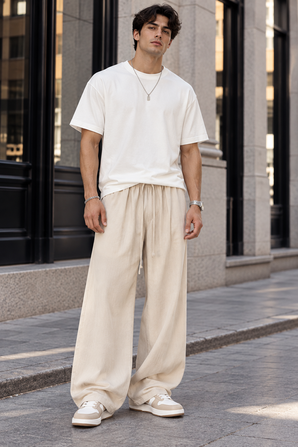Men's Wide-Leg Drawstring Casual Pants