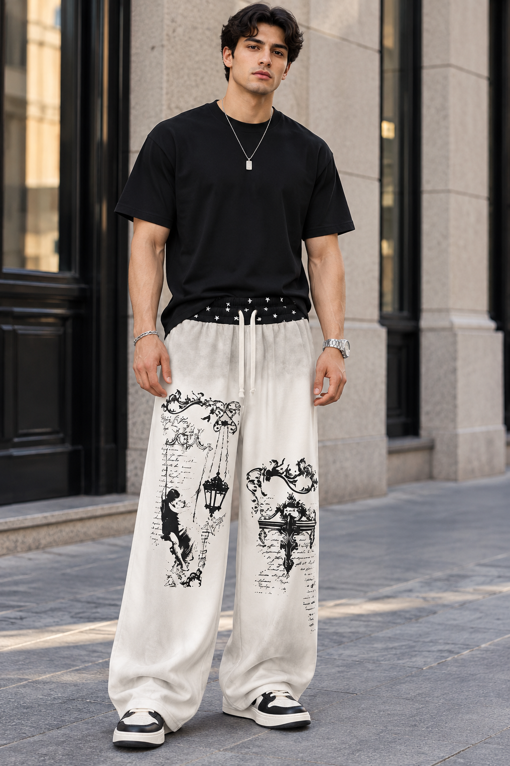 Men's Printed Wide-Leg Pants