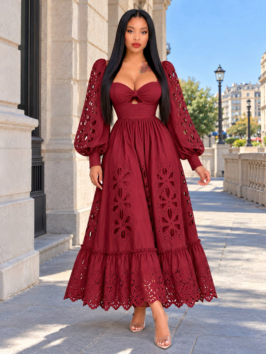 Becca burgundy Cut-Out Puff Sleeve Maxi Dress