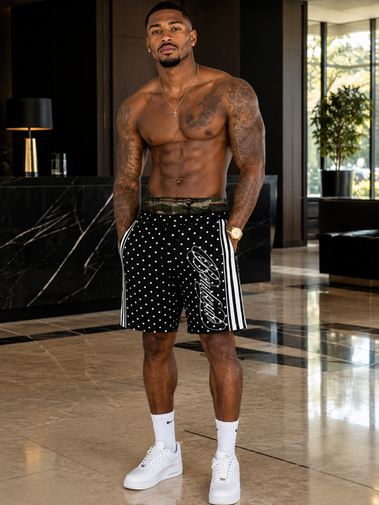Men's Polka Dot Boxing Shorts with Camouflage Waistband