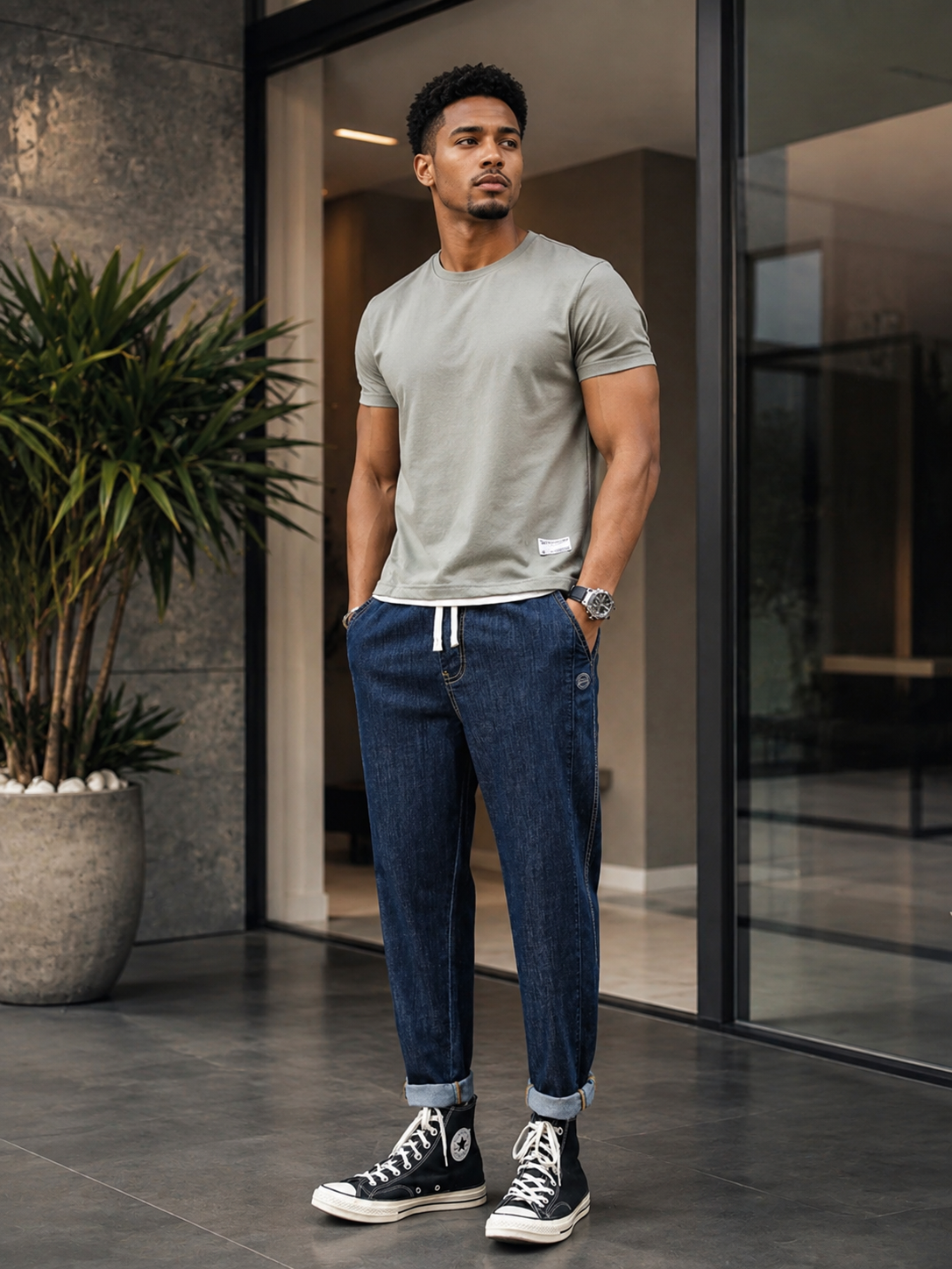 Men's Plus Size Drawstring Straight Leg Jeans