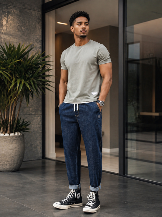 Men's Plus Size Drawstring Straight Leg Jeans