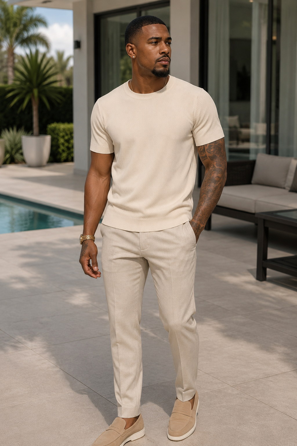 Men's Ribbed Knit Short Sleeve T-Shirt