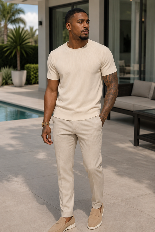 Men's Ribbed Knit Short Sleeve T-Shirt