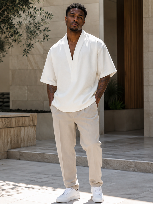 Men's Plus Size Casual Half Sleeve Kimono Shirt