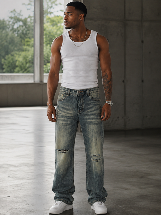 Men's Distressed Loose Fit Jeans
