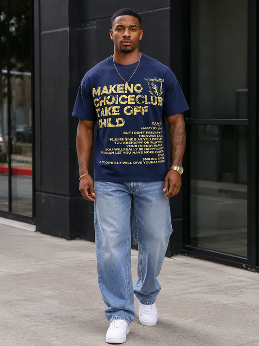 Men's Letter Round Neck Short Sleeve T-Shirt