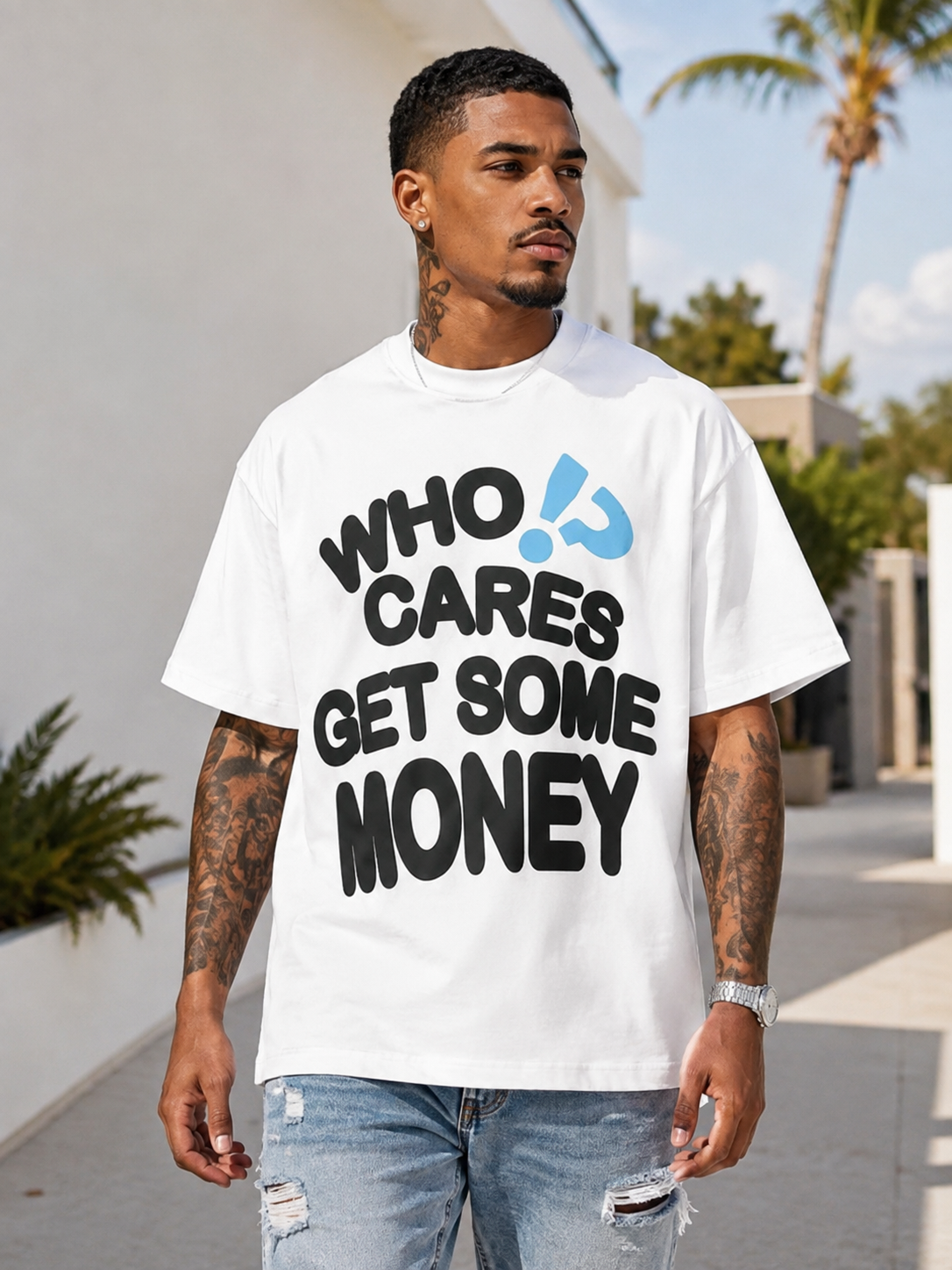 Men's Letter Round Neck Short Sleeve T-Shirt