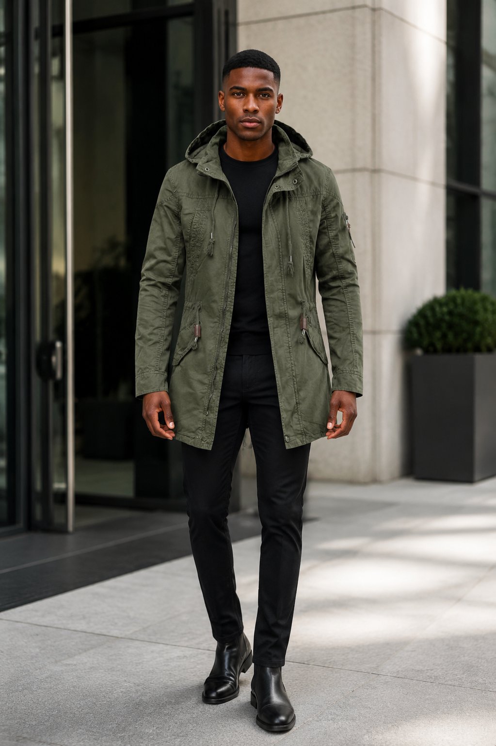 Men's Plus Size Drawstring Casual Hooded Parka Coat