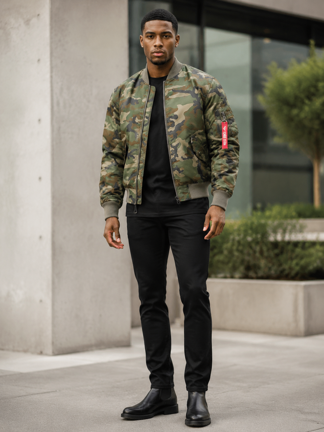 Men's Plus Size Camouflage Zip Up Bomber Jacket