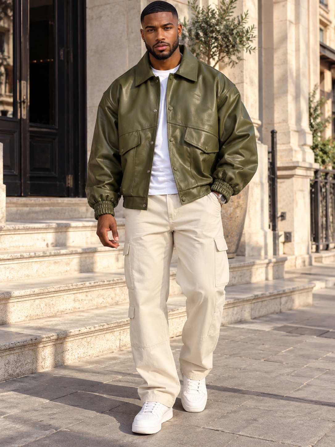 Men's Plus Size Unisex Oversized Faux Leather Bomber Jacket