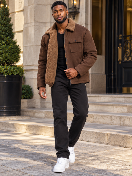 Men's Plus Size Sherpa-Lined Canvas Utility Jacket
