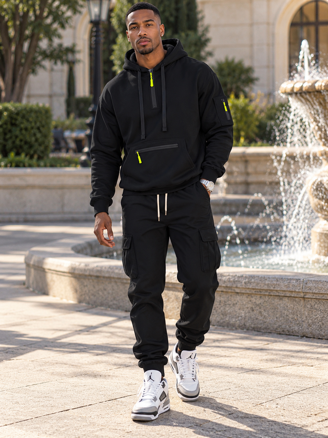 Men's Plus Size Tactical Cargo Hoodie and Jogger Set