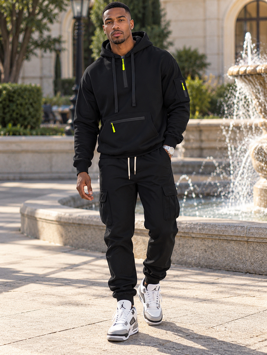 Men's Plus Size Tactical Cargo Hoodie and Jogger Set