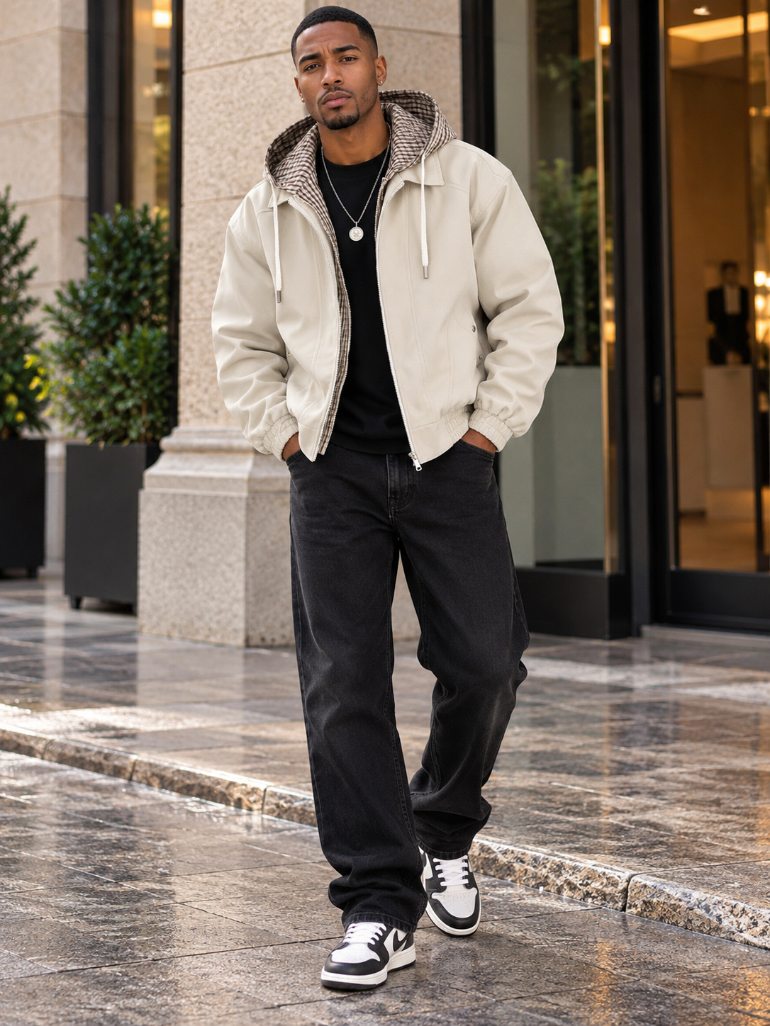 Men's Plus Size Casual Plaid-Lined Hooded Zip-Up Jacket