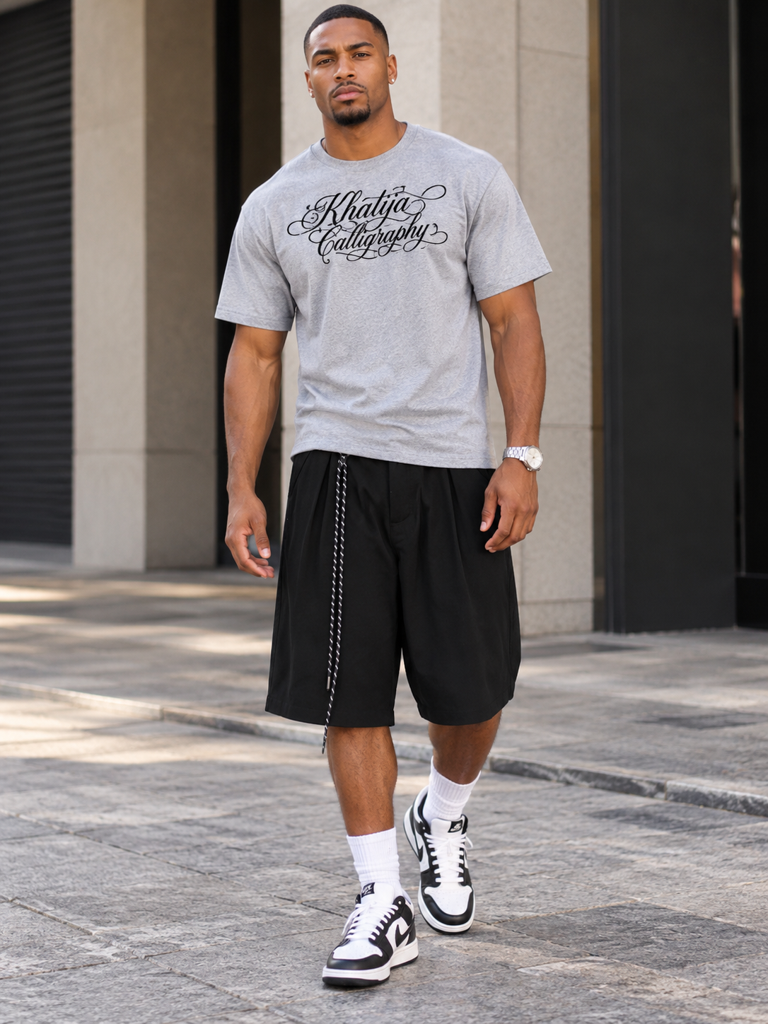 Men's Wide-Leg Shorts with Decorative Drawstring