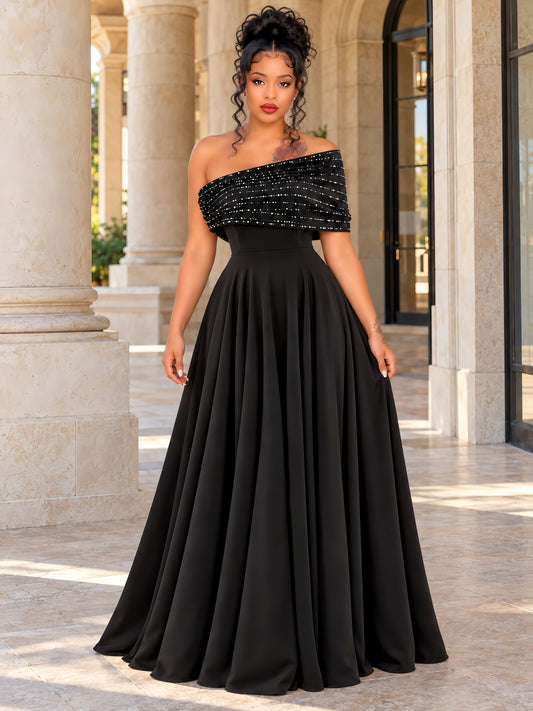 Embellished Bardot A Line Maxi Dress Black