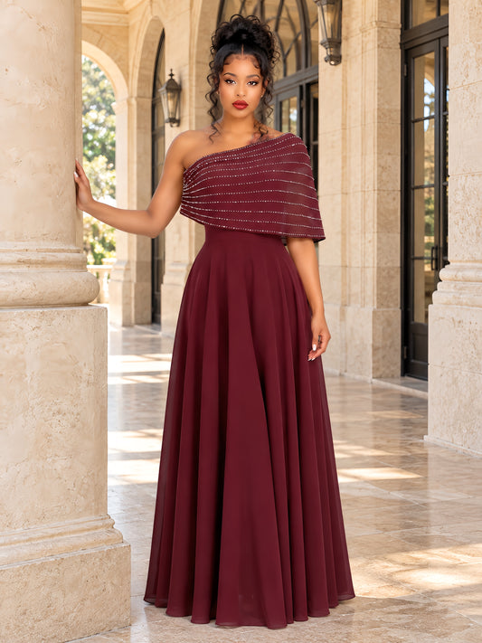 Embellished Bardot A Line Maxi Dress Burgundy