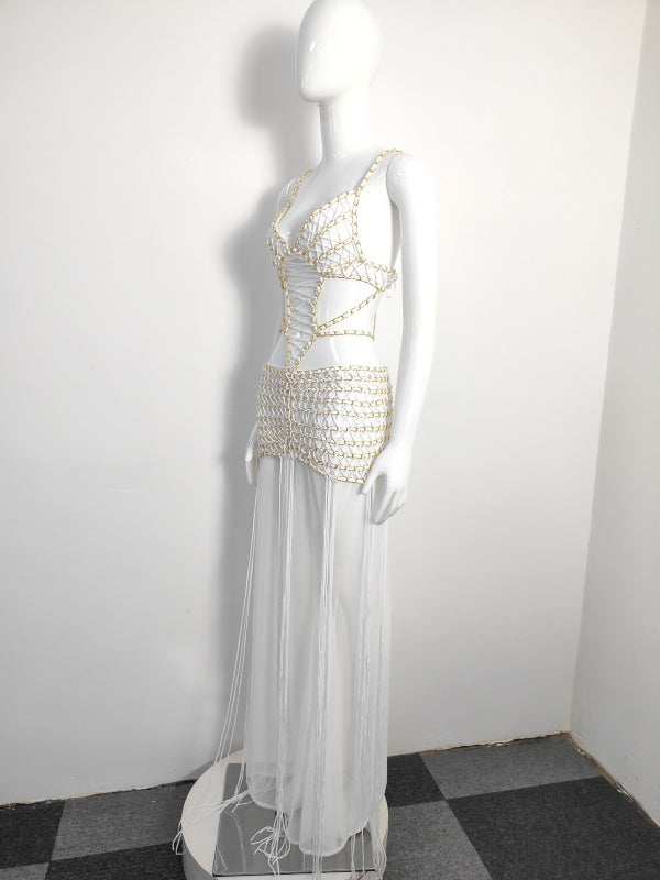 Celestial Pearl Cutout Maxi Dress
