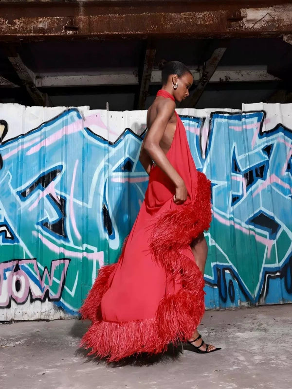 Red Feather Elegance Gown