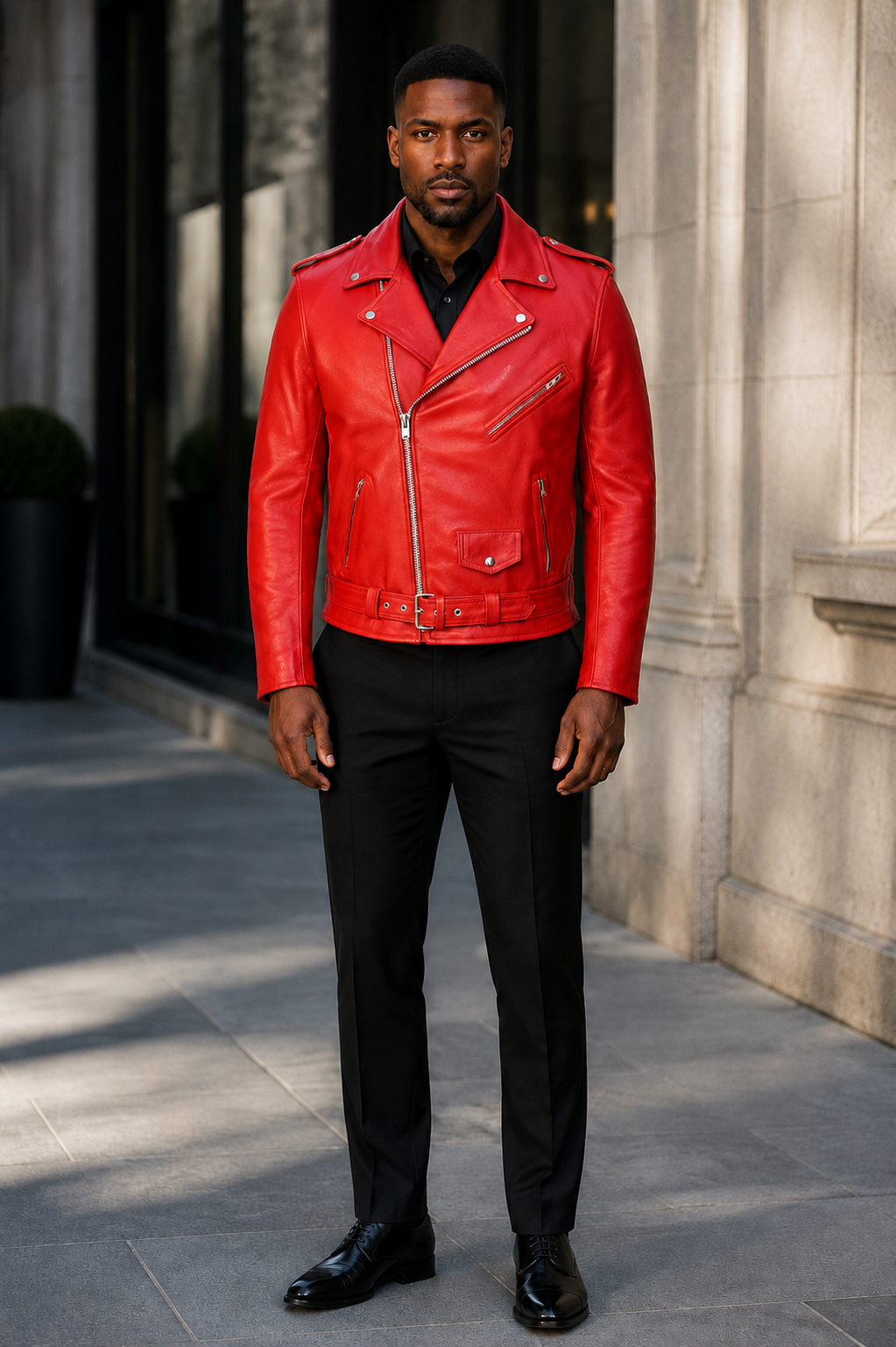 Men's Plus Size Zip Up Leather Motorcycle Jacket