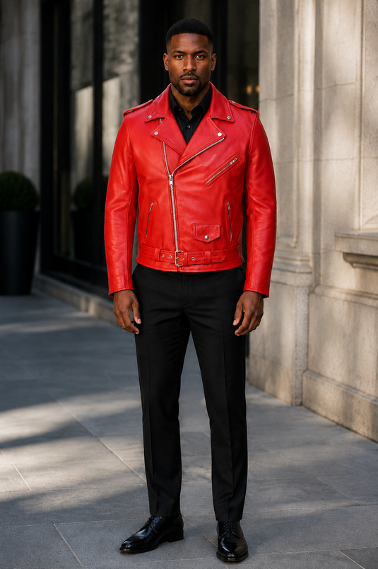 Men's Plus Size Zip Up Leather Motorcycle Jacket