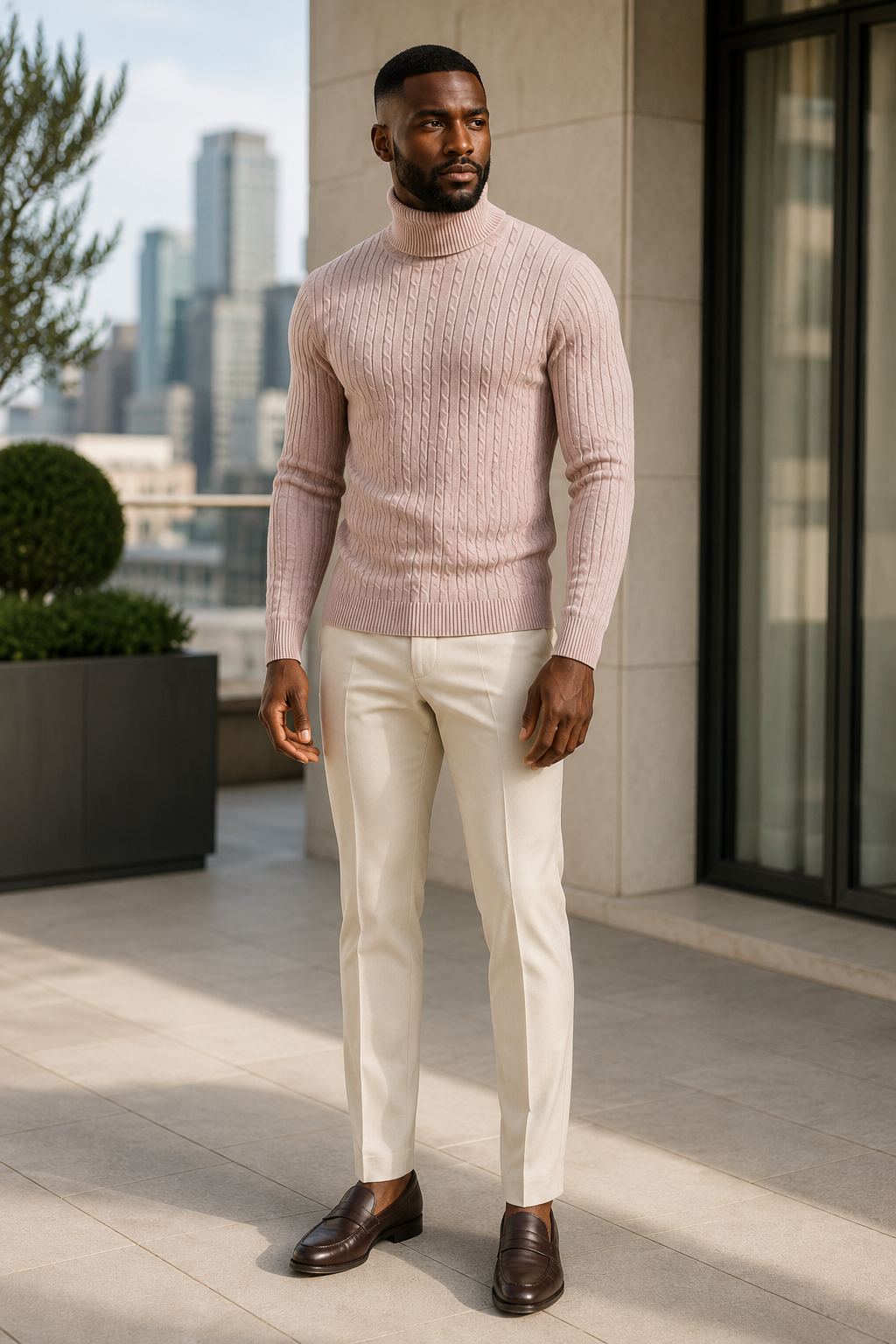 Men's Full Size Classic Cable Knit Turtleneck Sweater Plus Size