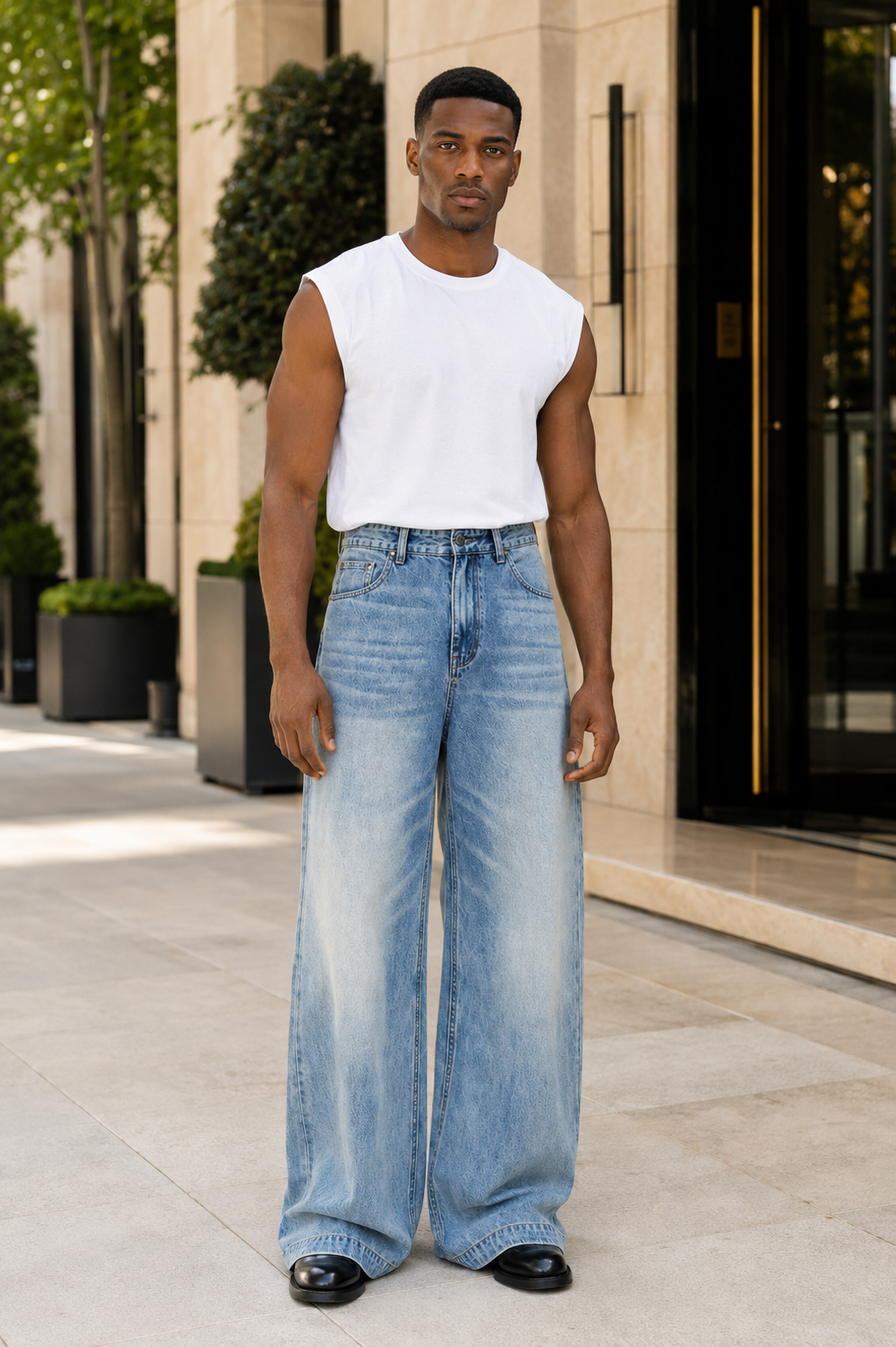 Men's Full Size Washed Wide Leg Jeans Plus Size