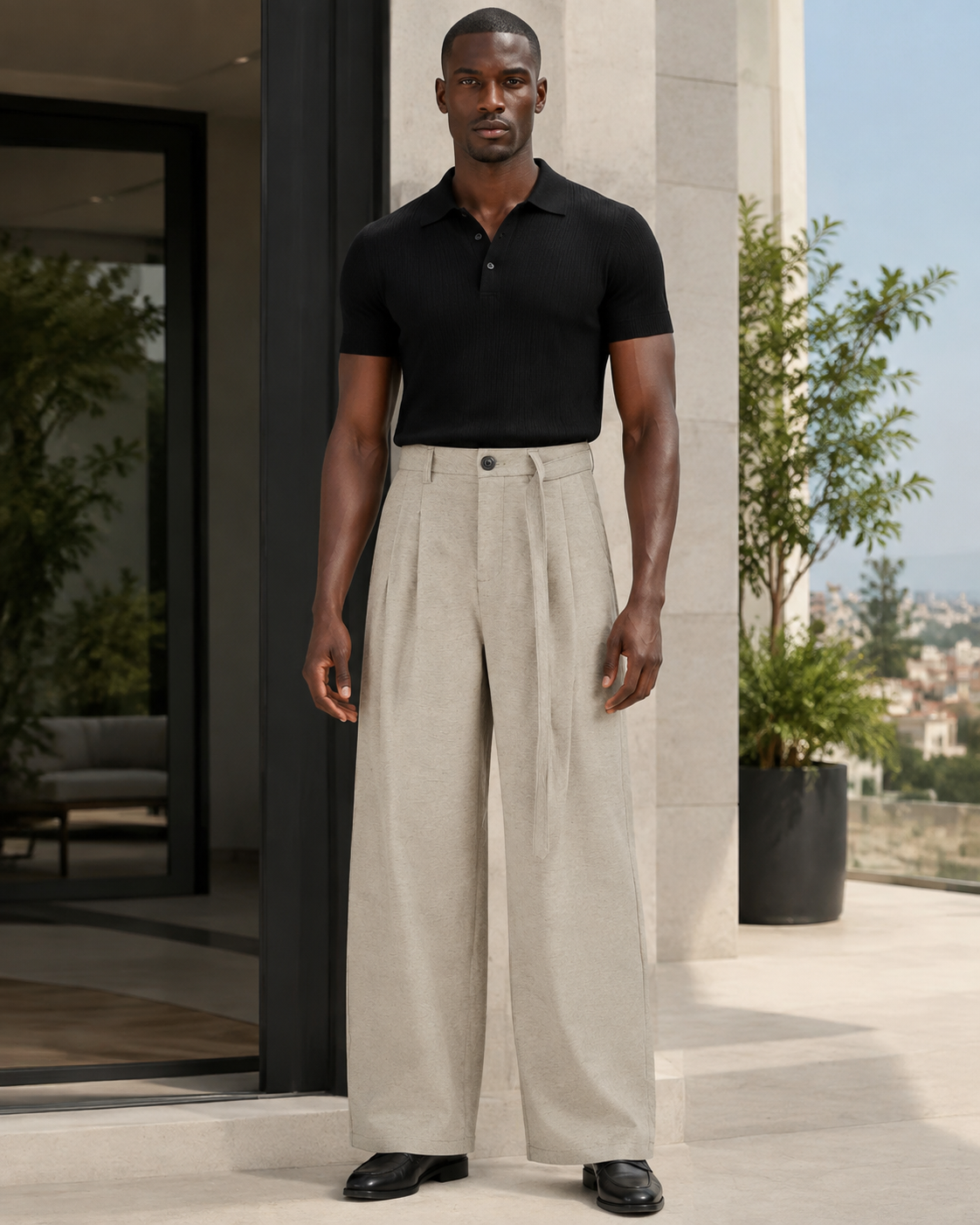 Men's Wide-Leg Pleated Pants