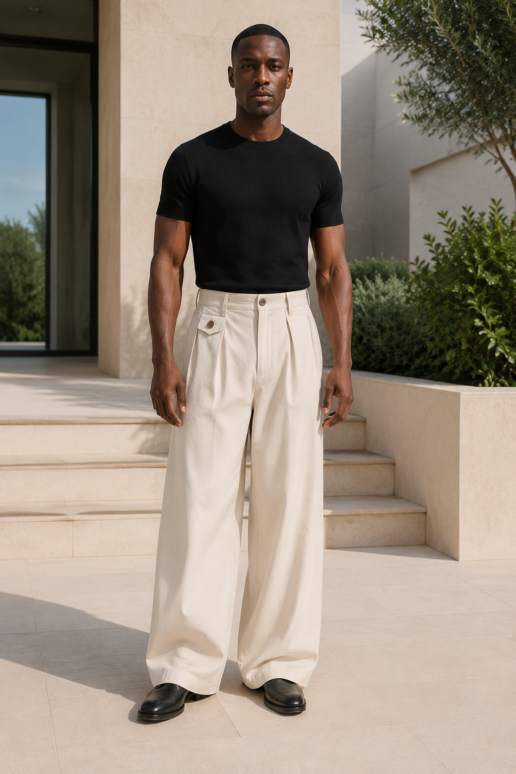 Men's Wide-Leg Pleated Casual Pants