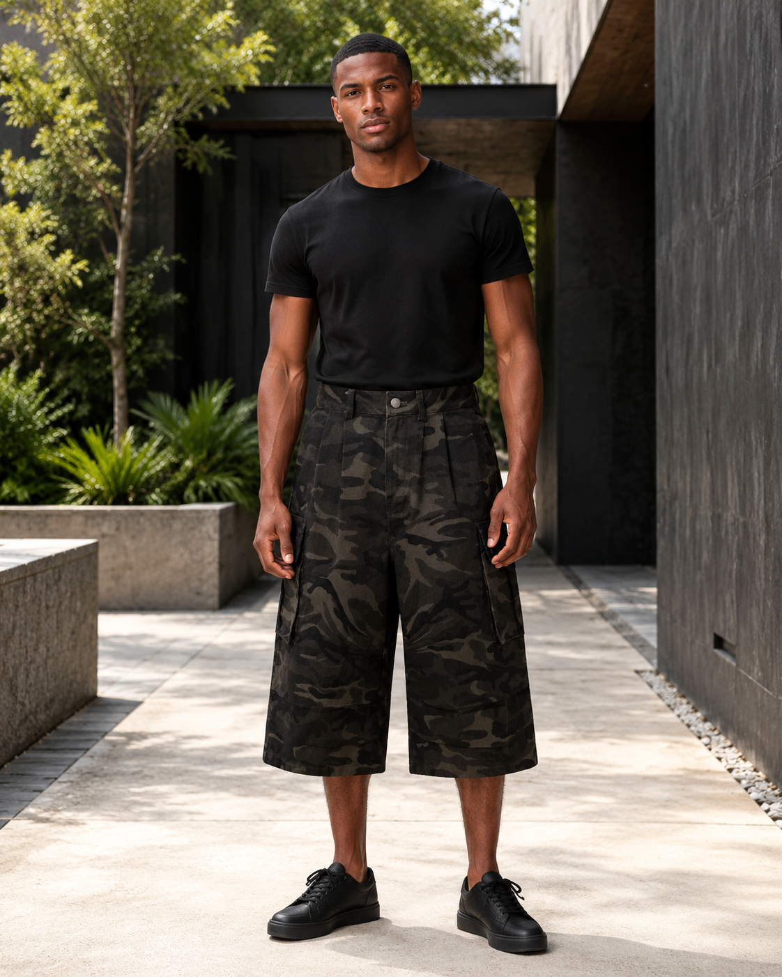 Men's Camouflage Wide-Leg Cargo Capris