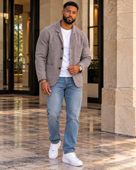 Men's Full Size Button Up Long Sleeve Jacket with Patch Pockets Plus Size