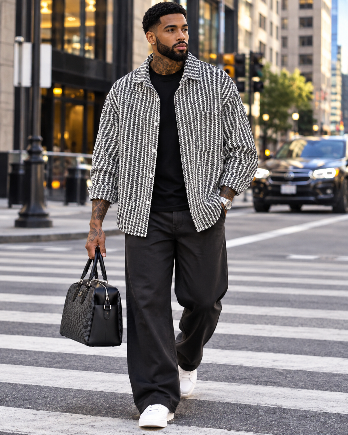 Men's Plus Size Button Up Long Sleeve Shacket
