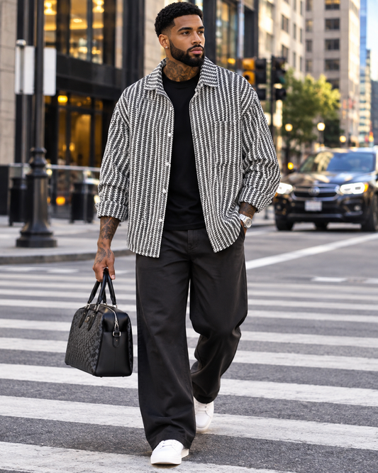 Men's Plus Size Button Up Long Sleeve Shacket