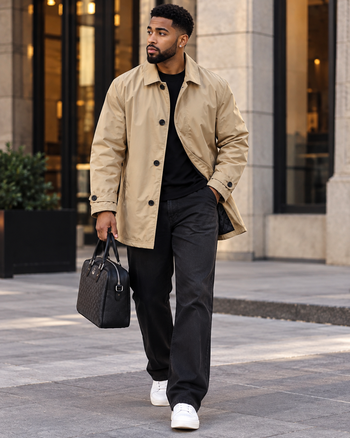 Men's Button Up Long Sleeve Trench Coat