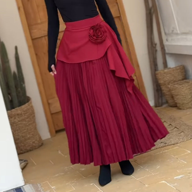 Design Skirt for Women Autumn Elegant Floral High Sense High Waist Pleated Maxi Skirt