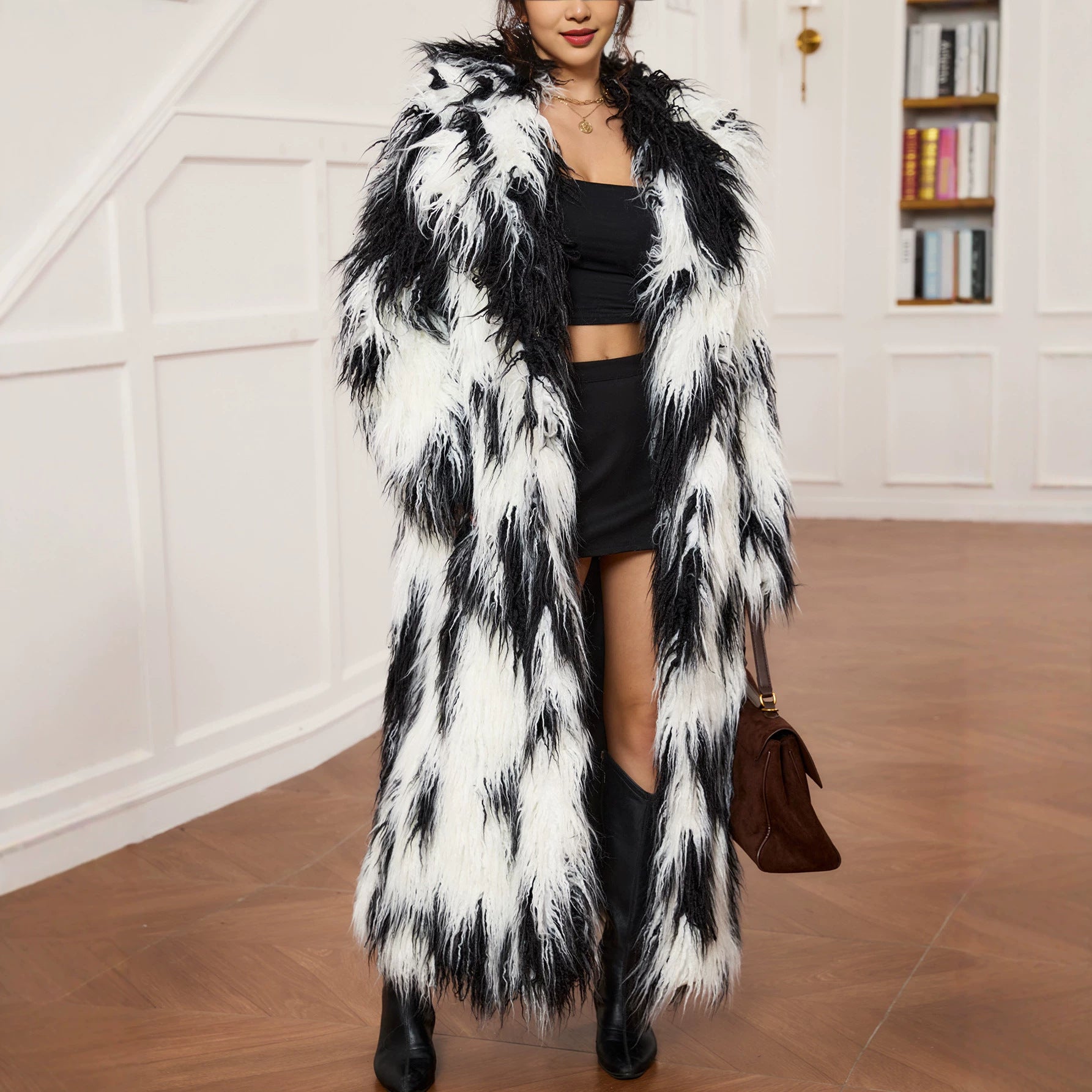 Extended Faux Leather Fur Coat Color Environmental