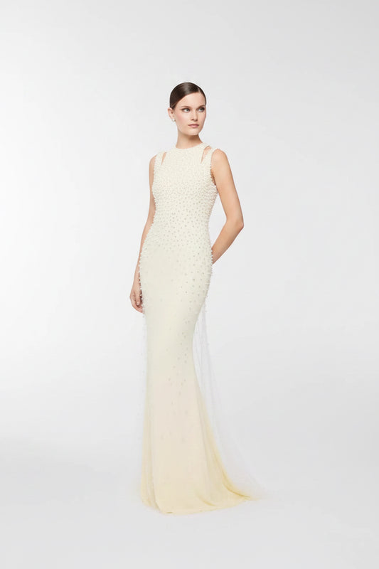 Pearl Tassel off the Shoulder Fishtail  Beads Slim Dress