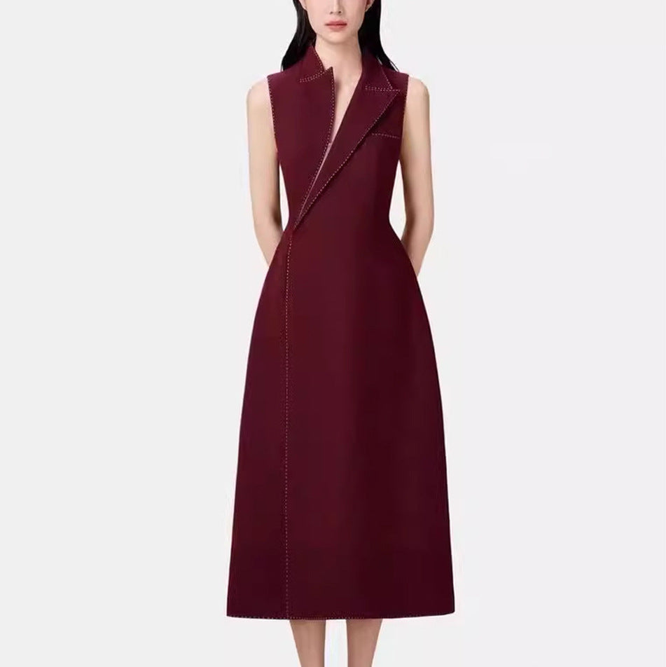 Spring Summer Stylish Handsome Office Mid Length Sleeveless Blazer Dress Women