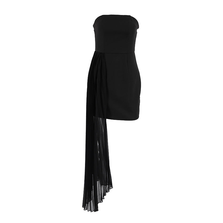 Simple Strapless Dress Ribbon Slim Black Elegant Dress