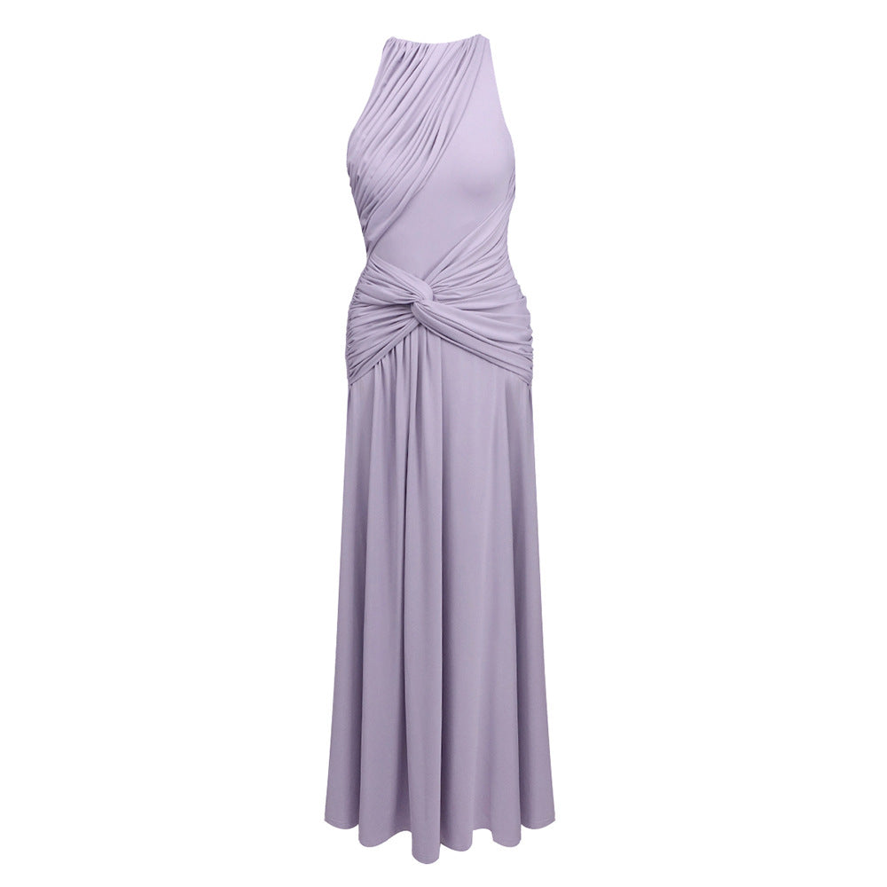 Purple Halter Dress Waist Tight Dress For Seaside