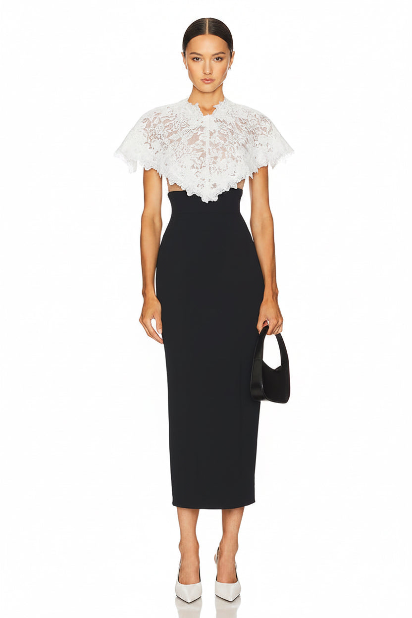 Lace Stitching Shawl Slim Slimming Sheath Dress set