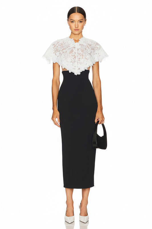 Lace Stitching Shawl Slim Slimming Sheath Dress set
