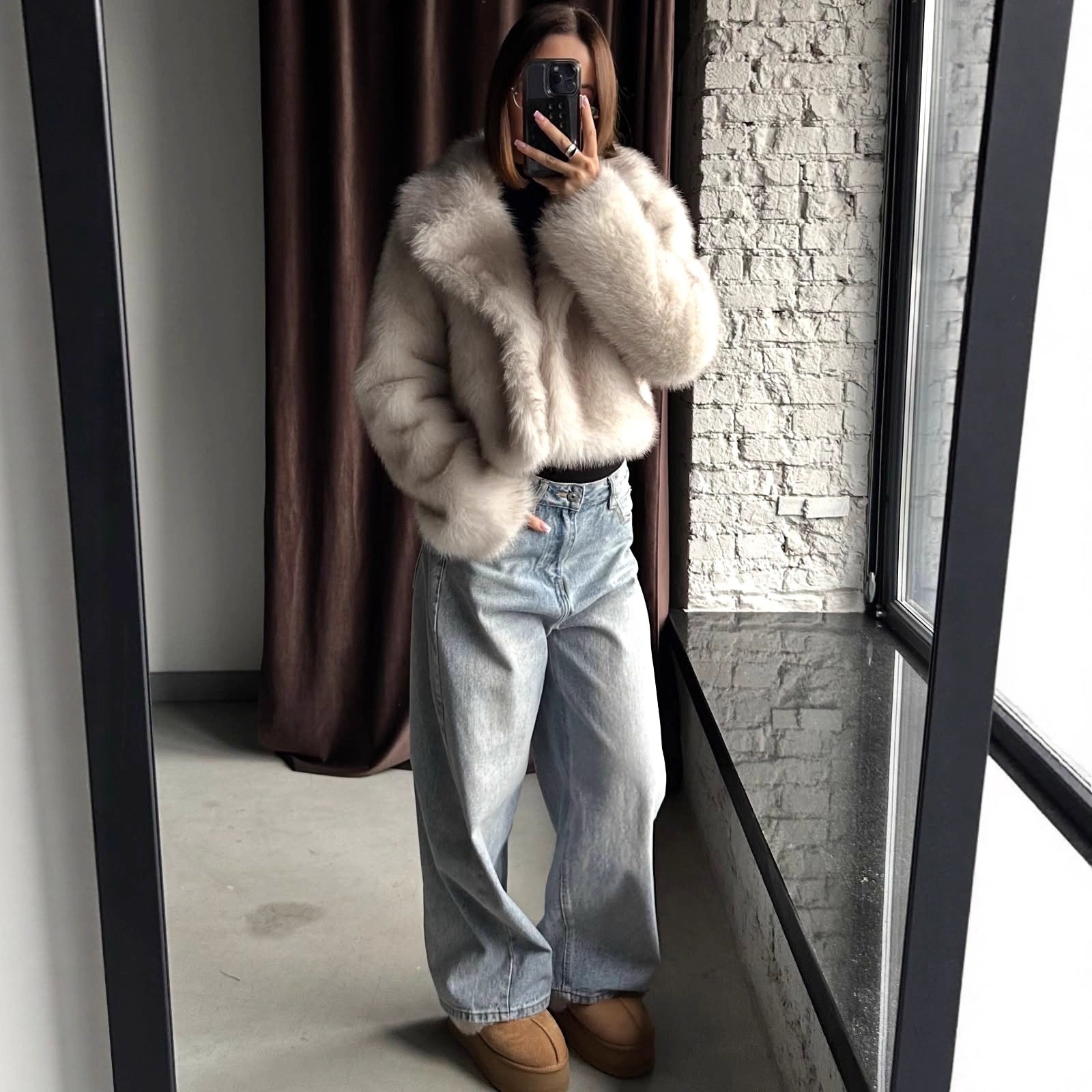 Faux Fur Jacket Suit Collar Baggy Coat Short Furry