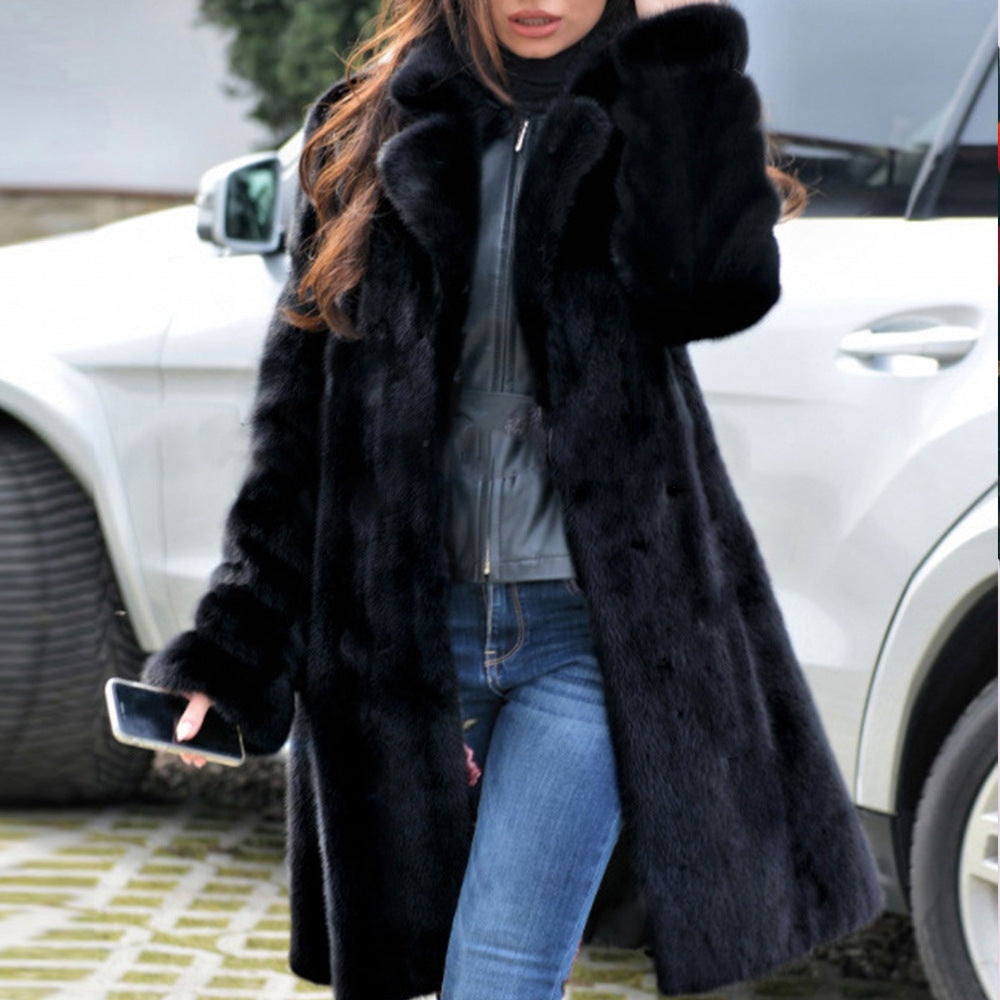 Long Blazers Collar Faux Fur Coat Top Exclusive