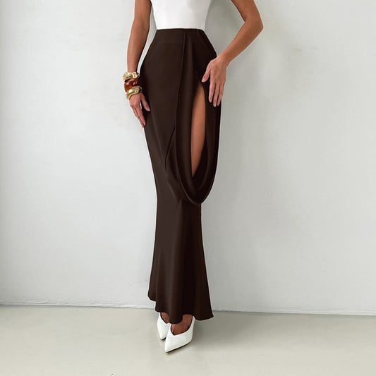 Hollow Out Cutout out Irregular High Waist Slim Fit Sexy Skirt Fishtail Skirt