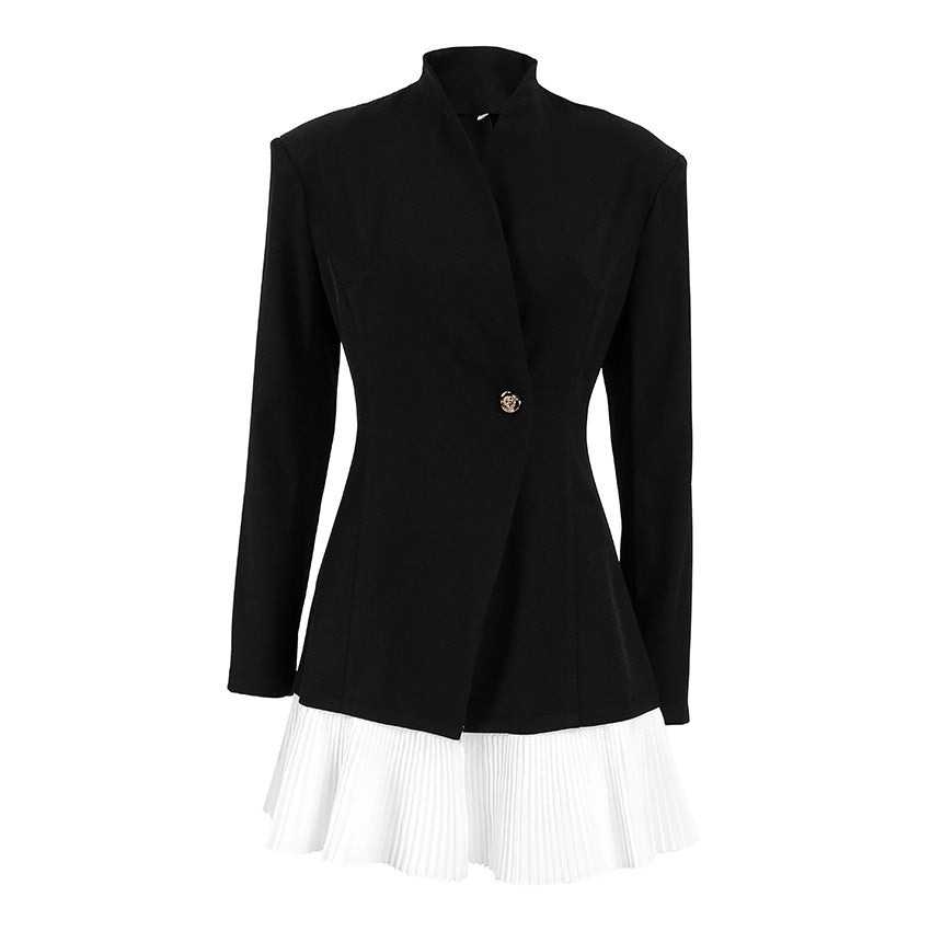 Color Contrast Patchwork Black Waist Controlled Long Sleeves