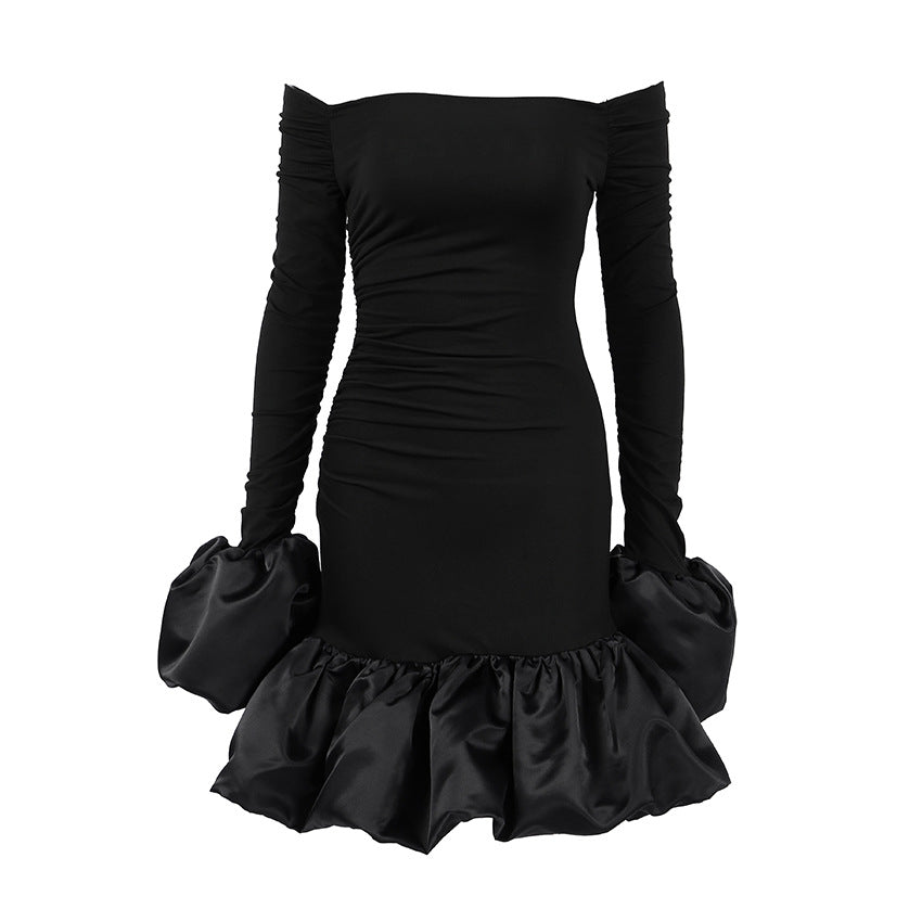 Black Sexy Backless Knitted Slim Fit Long Sleeved Turtleneck Dress