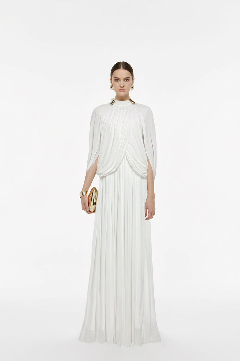Shawl Pleated Drooping Slimming Slim Fit Maxi Dress