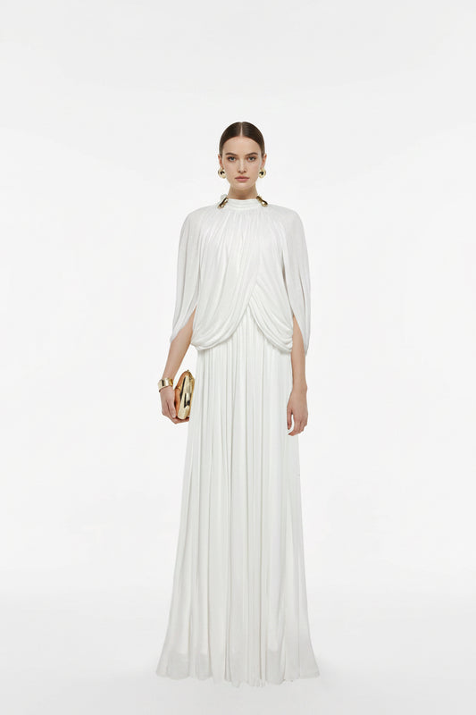 Shawl Pleated Drooping Slimming Slim Fit Maxi Dress